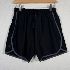 Rabbit Mens Running Shorts Black Grey Trim Brief Liner Size Medium 7 Inch Inseam